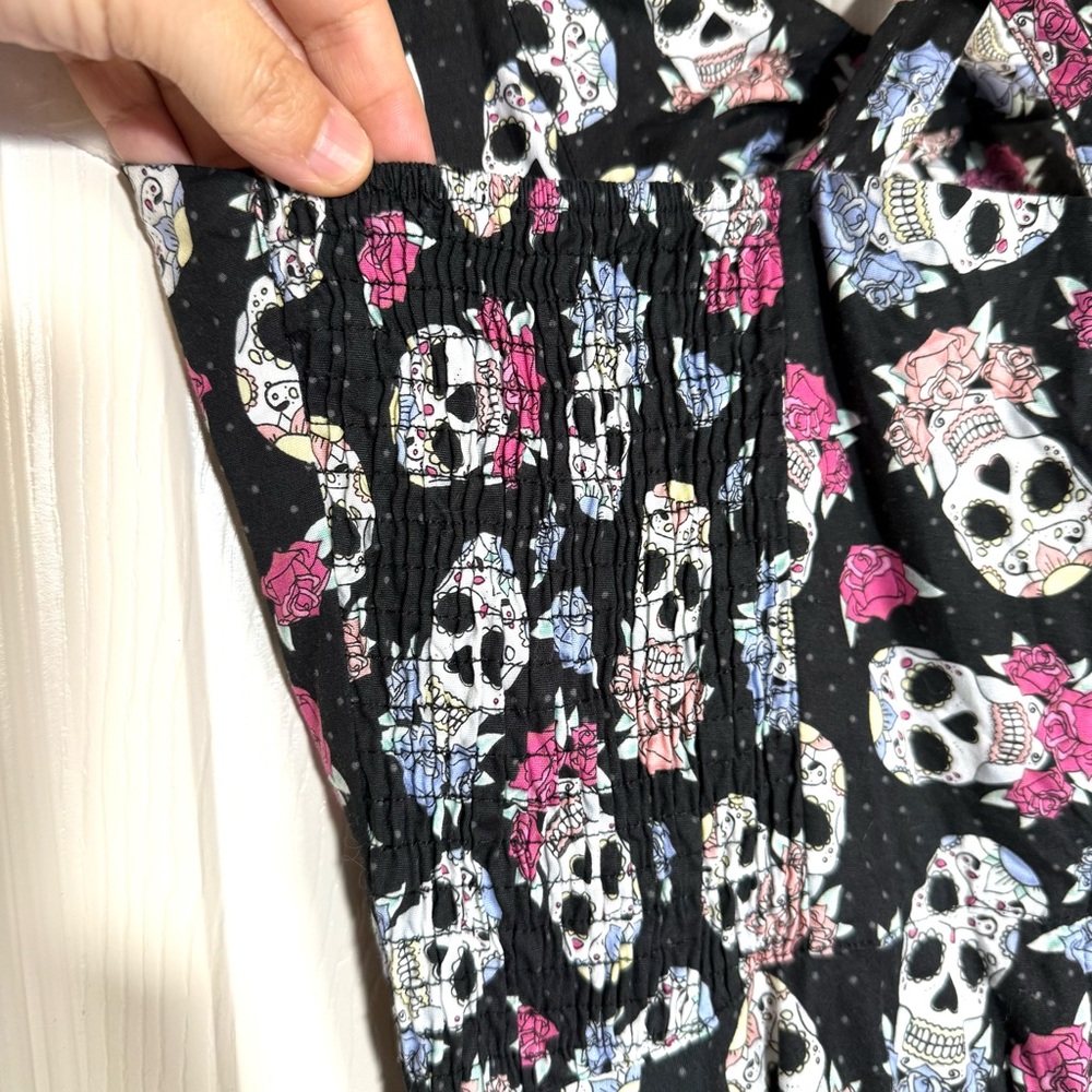 Hell Bunny Muertos 50s Style Smocked Swing Dress Dead Sugar Skull Print Ss M - Picture 6 of 12